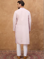 Men Lavender Silk Blend Solid Embroidered Straight Kurta With Pant Set-MKSET1449