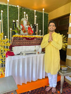 Men Yellow Chikan Kurta with Churidar ( JOKP 561 Yellow )-JOKP-561