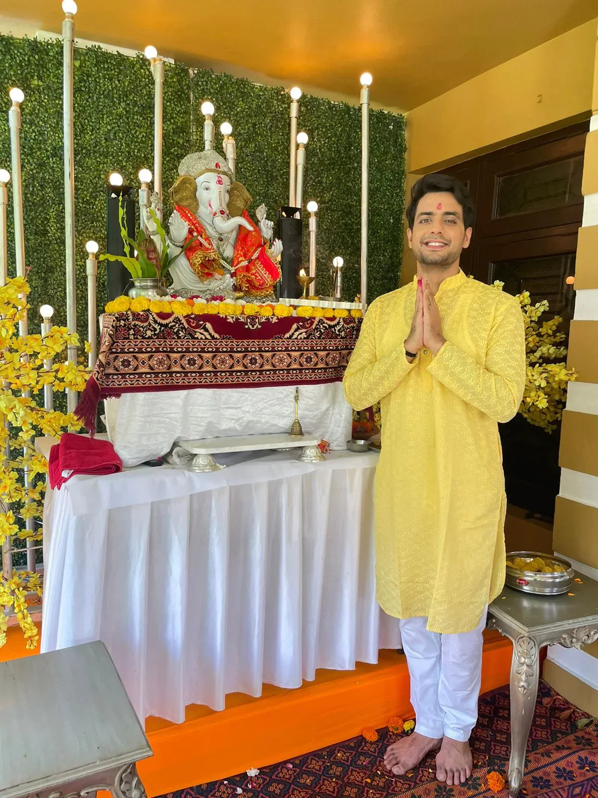 Men Yellow Chikan Kurta with Churidar ( JOKP 561 Yellow )-JOKP-561
