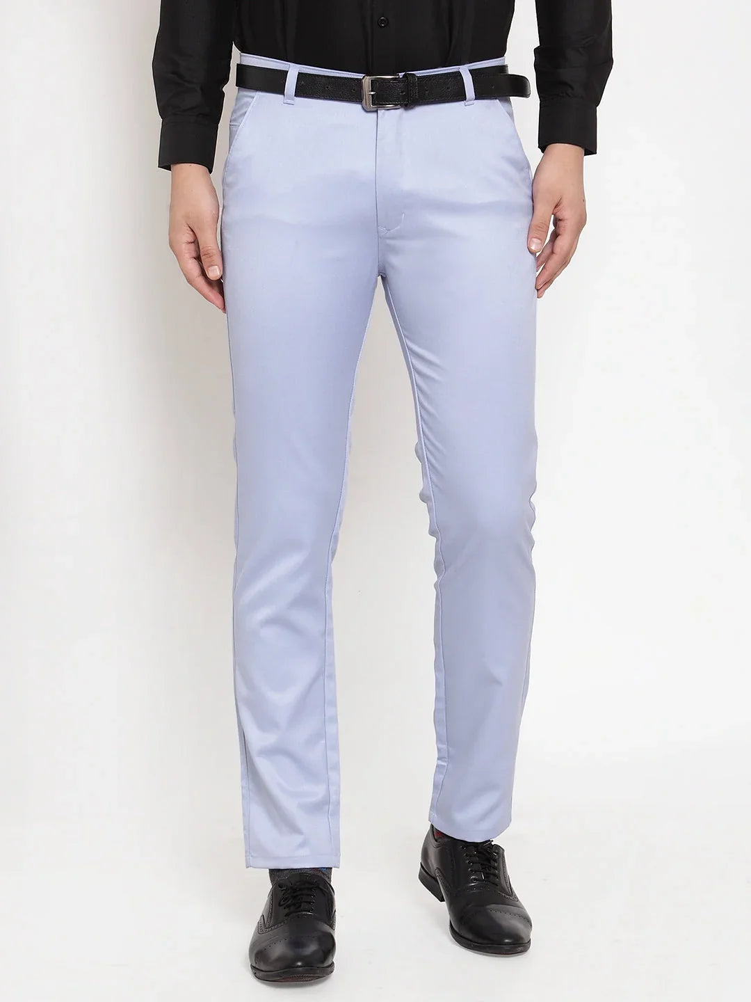 Jainish Men's Blue Tapered Fit Formal Trousers