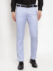 Jainish Men's Blue Tapered Fit Formal Trousers