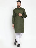 Men Olive Green Chikan Kurta with Churidar ( JOKP 561 Olive )-JOKP-561