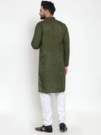 Men Olive Green Chikan Kurta with Churidar ( JOKP 561 Olive )-JOKP-561