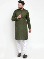 Men Olive Green Chikan Kurta with Churidar ( JOKP 561 Olive )-JOKP-561
