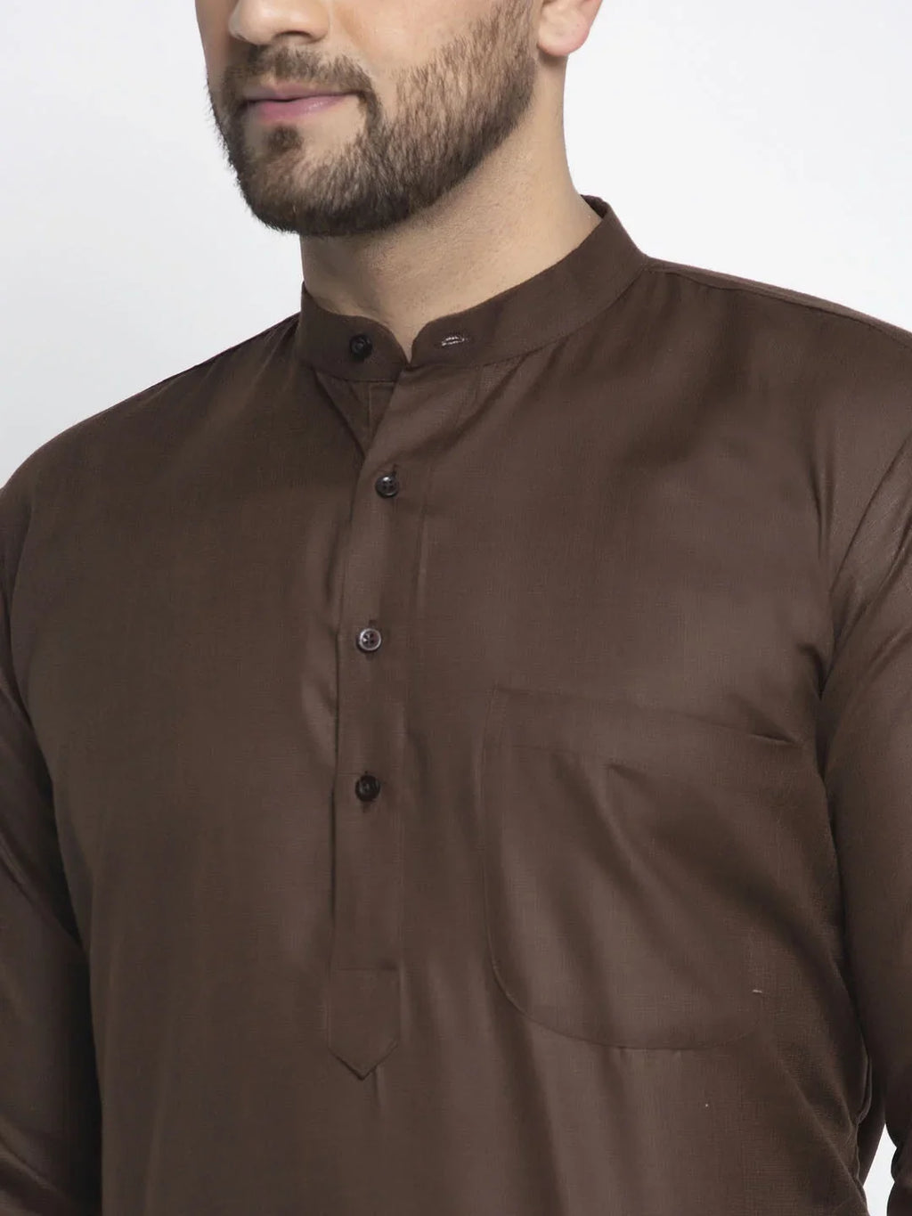 Men's Coffee Cotton Solid Kurta Only