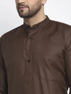 Men's Coffee Cotton Solid Kurta Payjama Sets