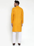 Men Mustard Yellow & White Solid Kurta with Churidar ( JOKP 611 Mustard )-JOKP-611