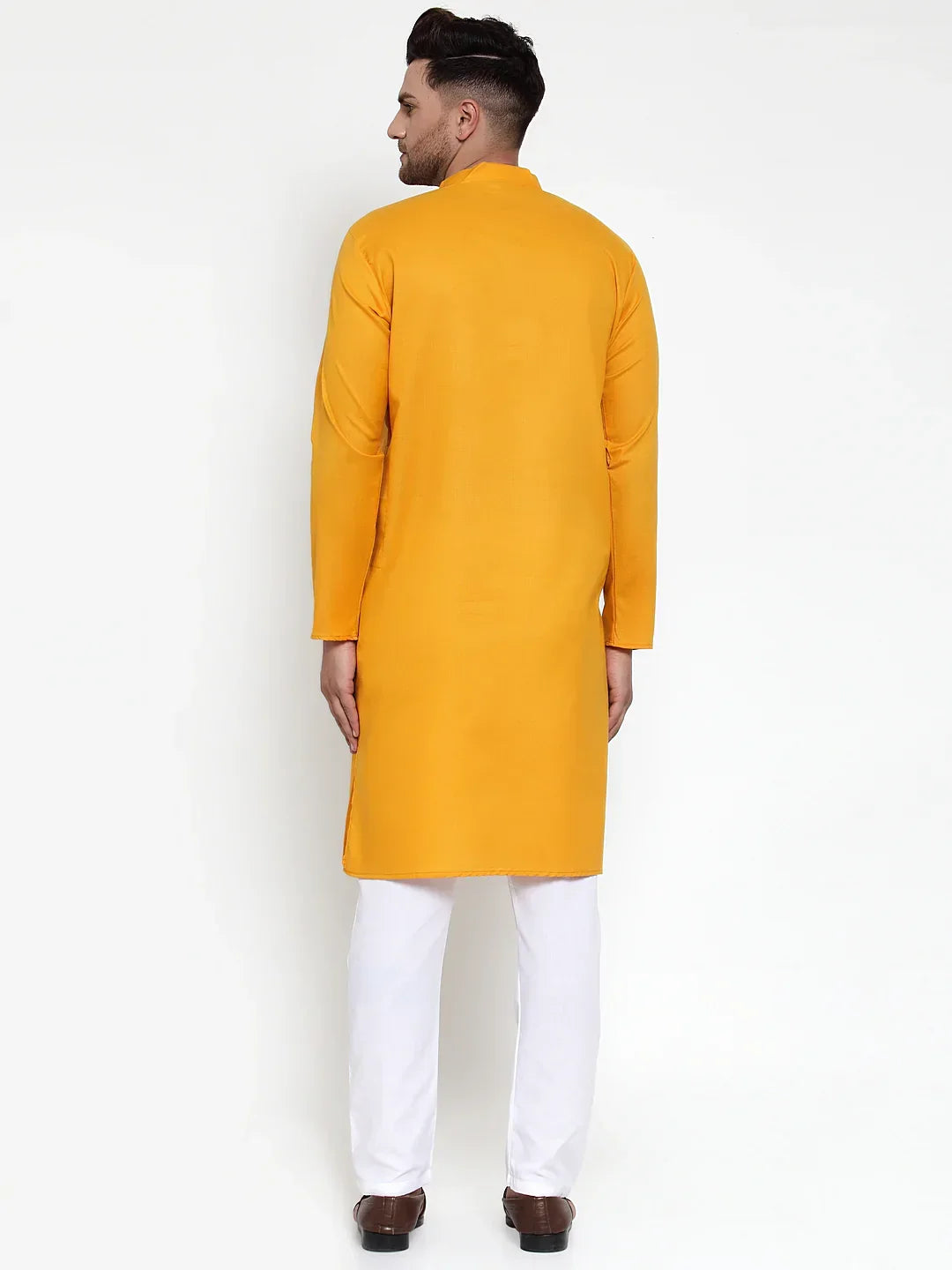 Men Mustard Yellow & White Solid Kurta with Churidar ( JOKP 611 Mustard )-JOKP-611