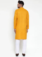 Men Mustard Yellow & White Solid Kurta with Churidar ( JOKP 611 Mustard )-JOKP-611