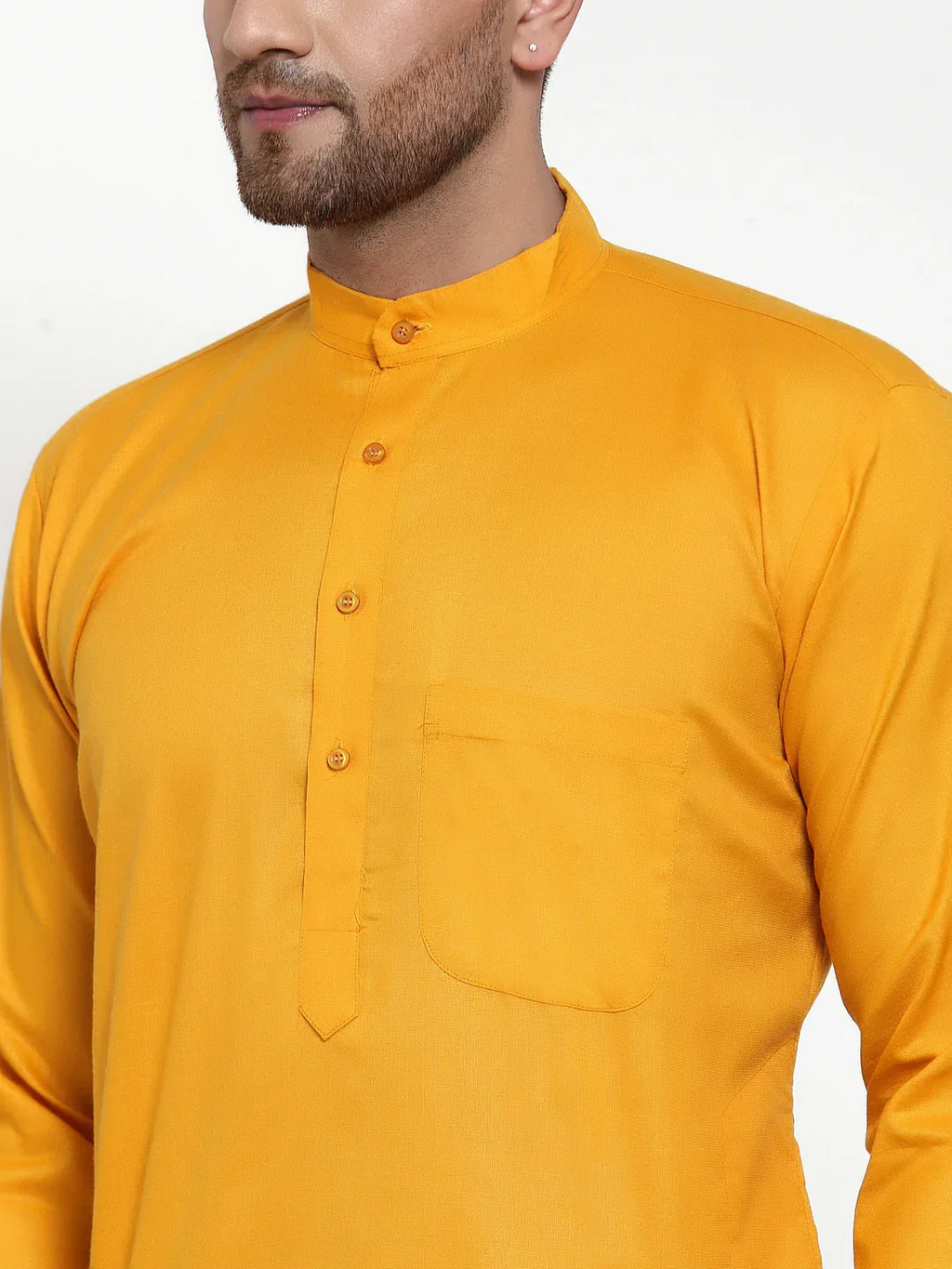 Men Mustard Yellow & White Solid Kurta with Churidar ( JOKP 611 Mustard )-JOKP-611