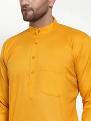 Men Mustard Yellow & White Solid Kurta with Churidar ( JOKP 611 Mustard )-JOKP-611