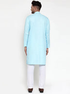 Men Sky-Blue & White Solid Kurta with Churidar ( JOKP 611 Sky )-JOKP-611