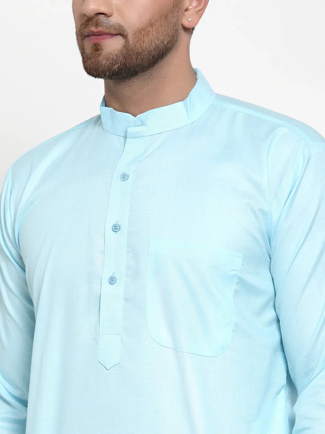Men Sky-Blue & White Solid Kurta with Churidar ( JOKP 611 Sky )-JOKP-611