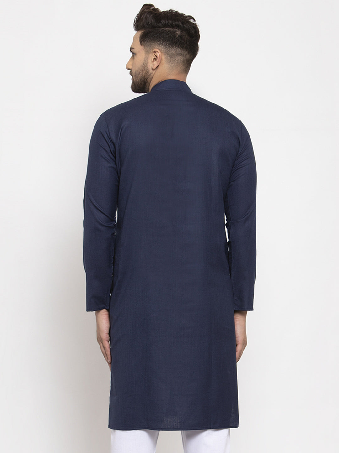Men Navy Blue & White Solid Kurta Only