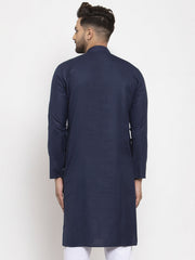 Men Navy Blue & White Solid Kurta Only
