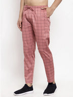 Indian Needle Men's Peach Checked Cotton Track Pants