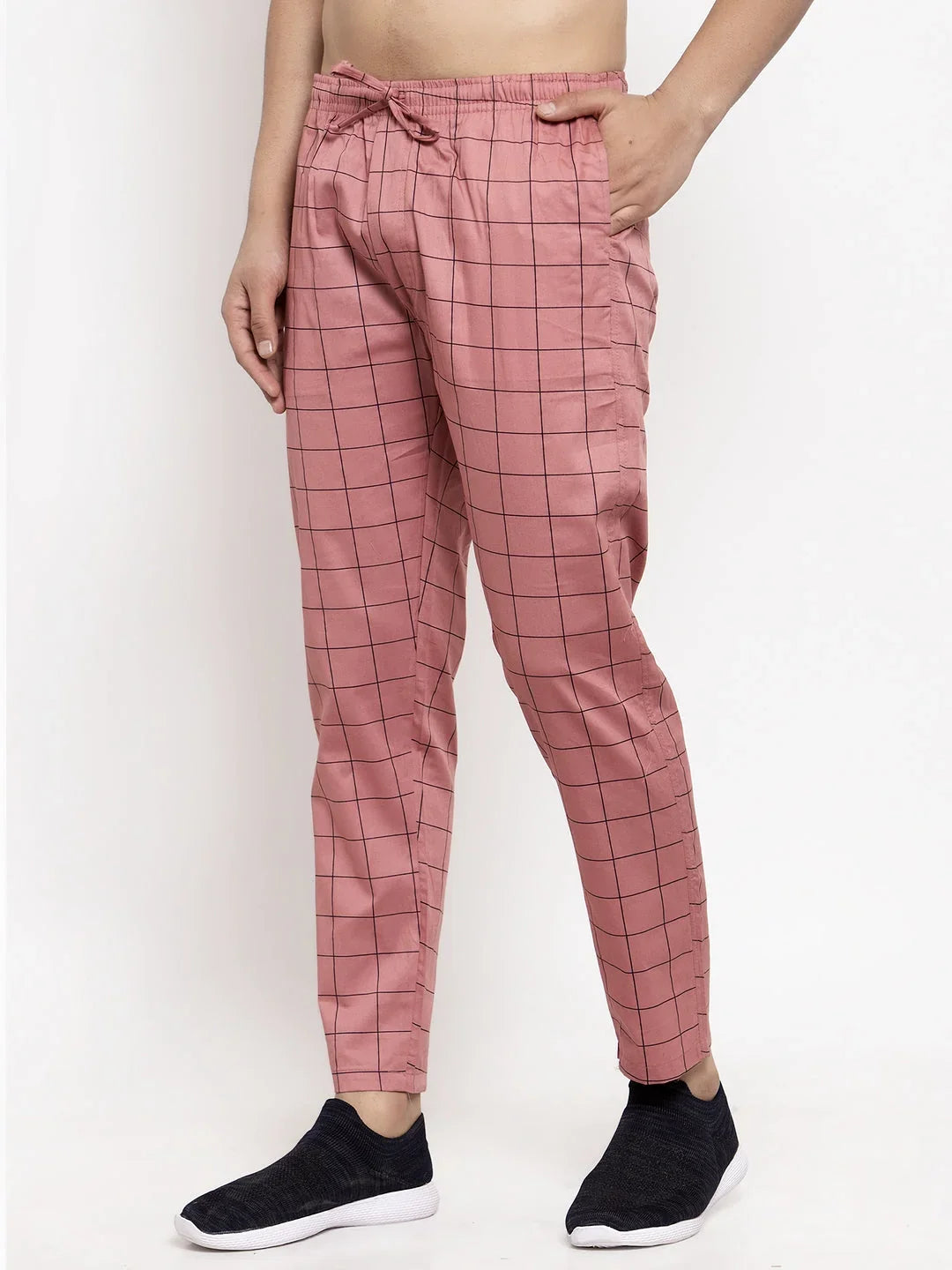 Indian Needle Men's Peach Checked Cotton Track Pants