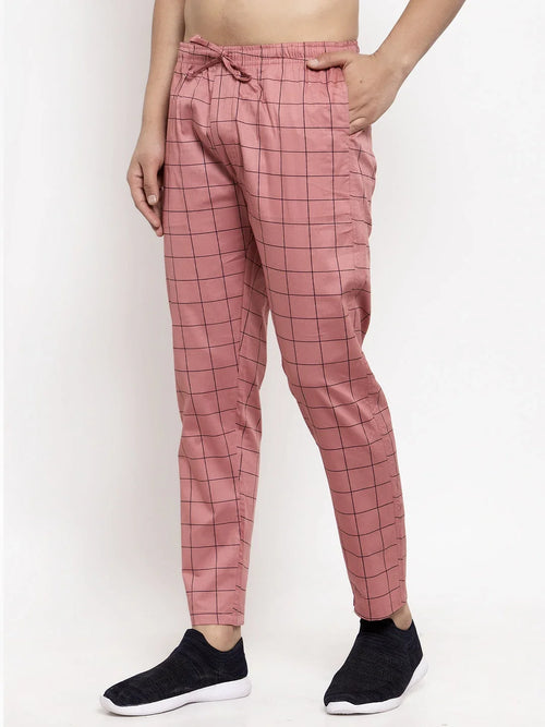 Indian Needle Men's Peach Checked Cotton Track Pants