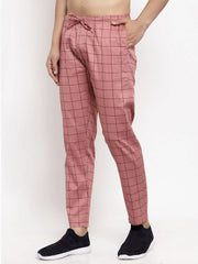 Indian Needle Men's Peach Checked Cotton Track Pants