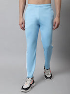 Men's Sky Blue and White Striped Streachable Lycra Trackpants