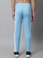 Men's Sky Blue and White Striped Streachable Lycra Trackpants