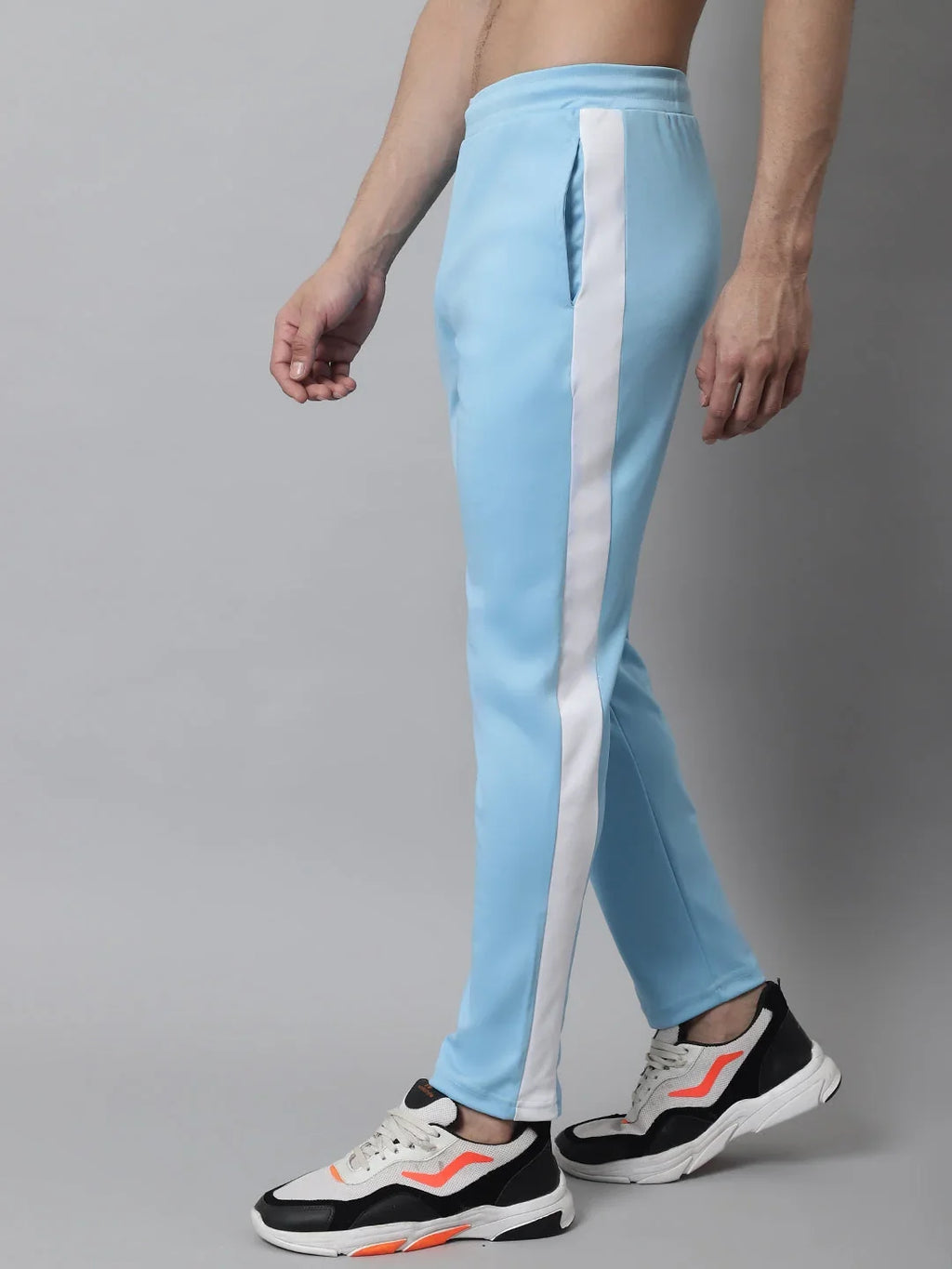 Men's Sky Blue and White Striped Streachable Lycra Trackpants