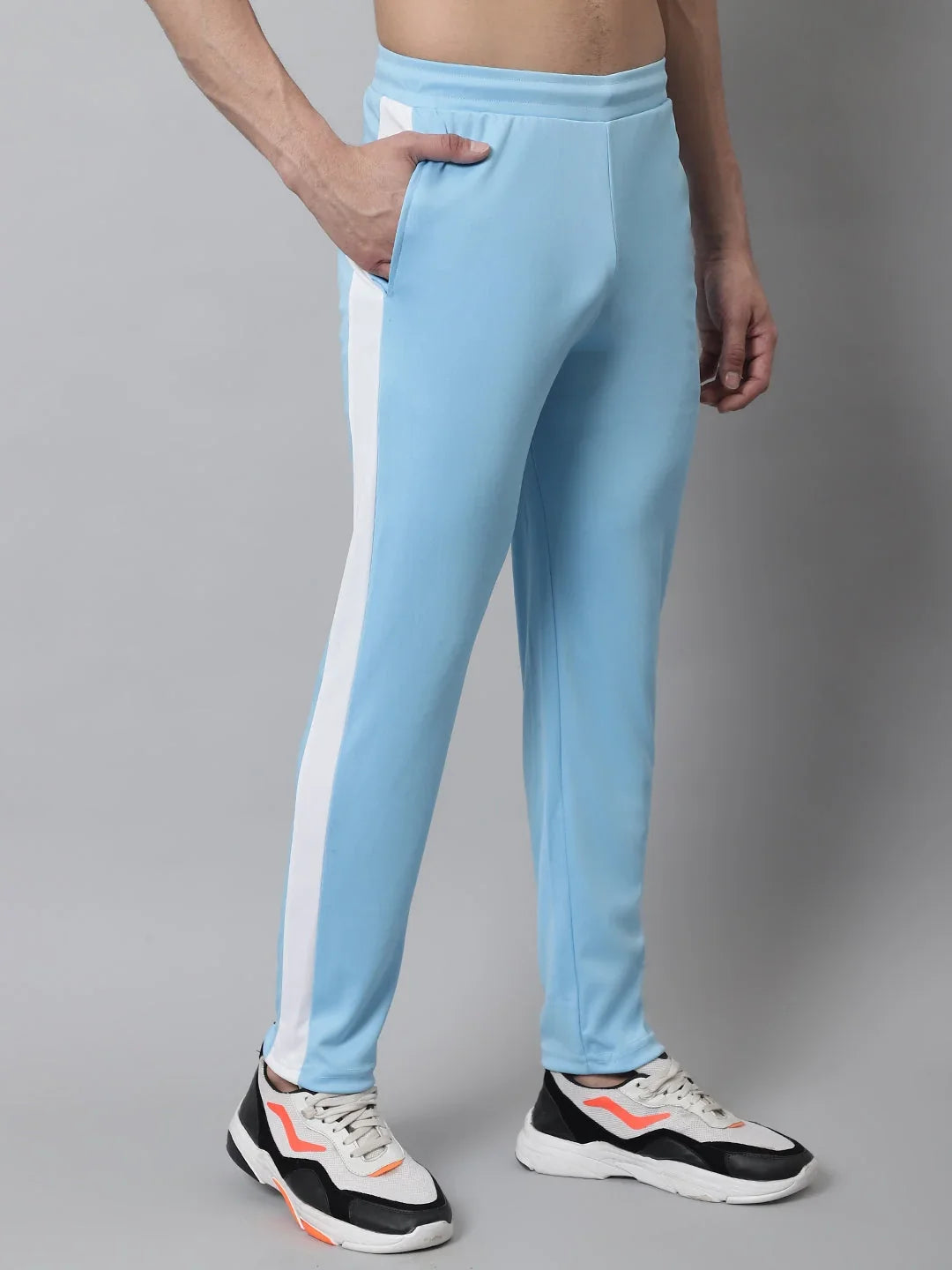 Men's Sky Blue and White Striped Streachable Lycra Trackpants