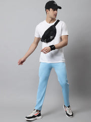 Men's Sky Blue and White Striped Streachable Lycra Trackpants