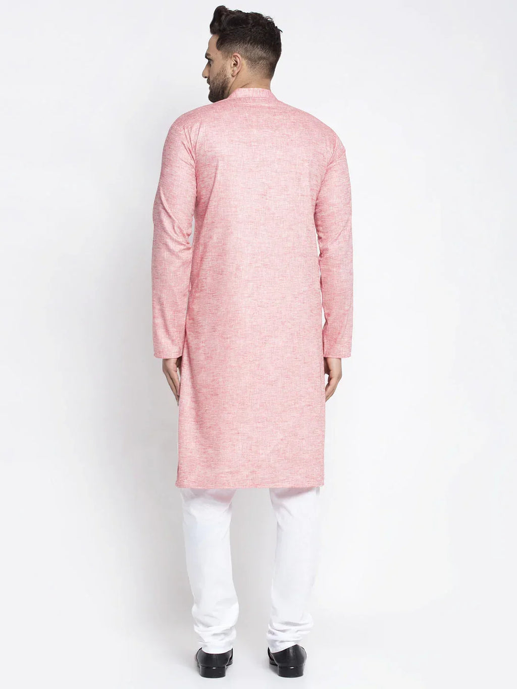 Men Pink & White Self Design Kurta with Pyjamas ( JOKP 638 Coral )-JOKP-638
