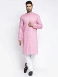 Men Pink & White Self Design Kurta with Pyjamas ( JOKP 638 Pink )-JOKP-638