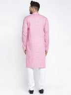 Men Pink & White Self Design Kurta with Pyjamas ( JOKP 638 Pink )-JOKP-638