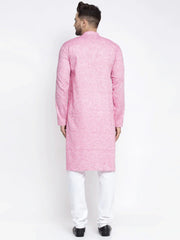 Men Pink & White Self Design Kurta with Pyjamas ( JOKP 638 Pink )-JOKP-638