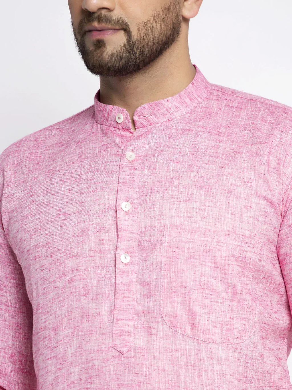 Men Pink & White Self Design Kurta with Pyjamas ( JOKP 638 Pink )-JOKP-638
