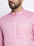 Men Pink & White Self Design Kurta with Pyjamas ( JOKP 638 Pink )-JOKP-638