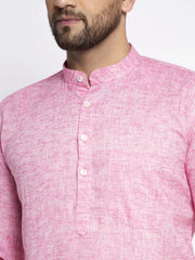 Men Pink & White Self Design Kurta with Pyjamas ( JOKP 638 Pink )-JOKP-638