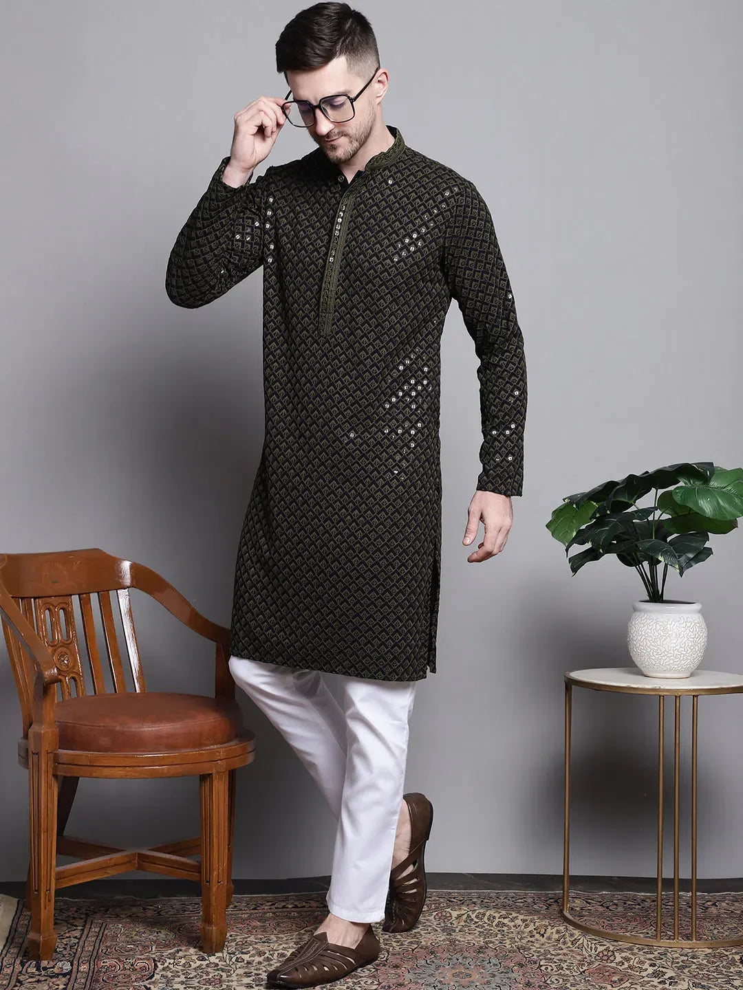 Mehndi Cotton Solid Indian Wear for Men | DesiQlo India