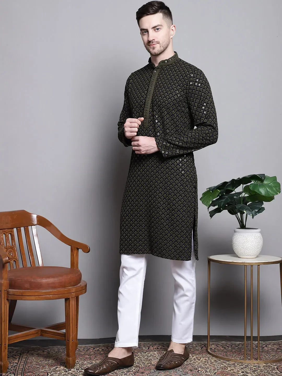 Mehndi Cotton Solid Indian Wear for Men | DesiQlo India