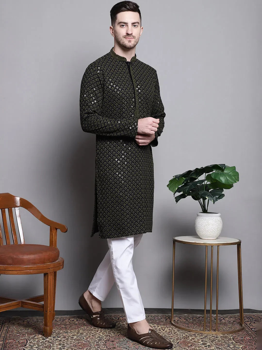 Mehndi Cotton Solid Indian Wear for Men | DesiQlo India