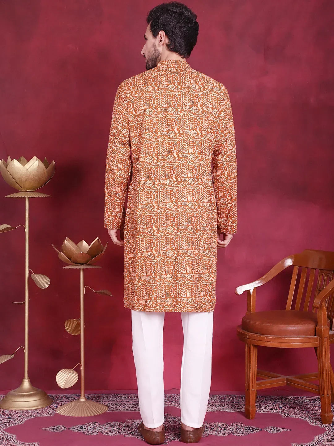 Mustard Viscose Printed Indian Wear for Men | DesiQlo India