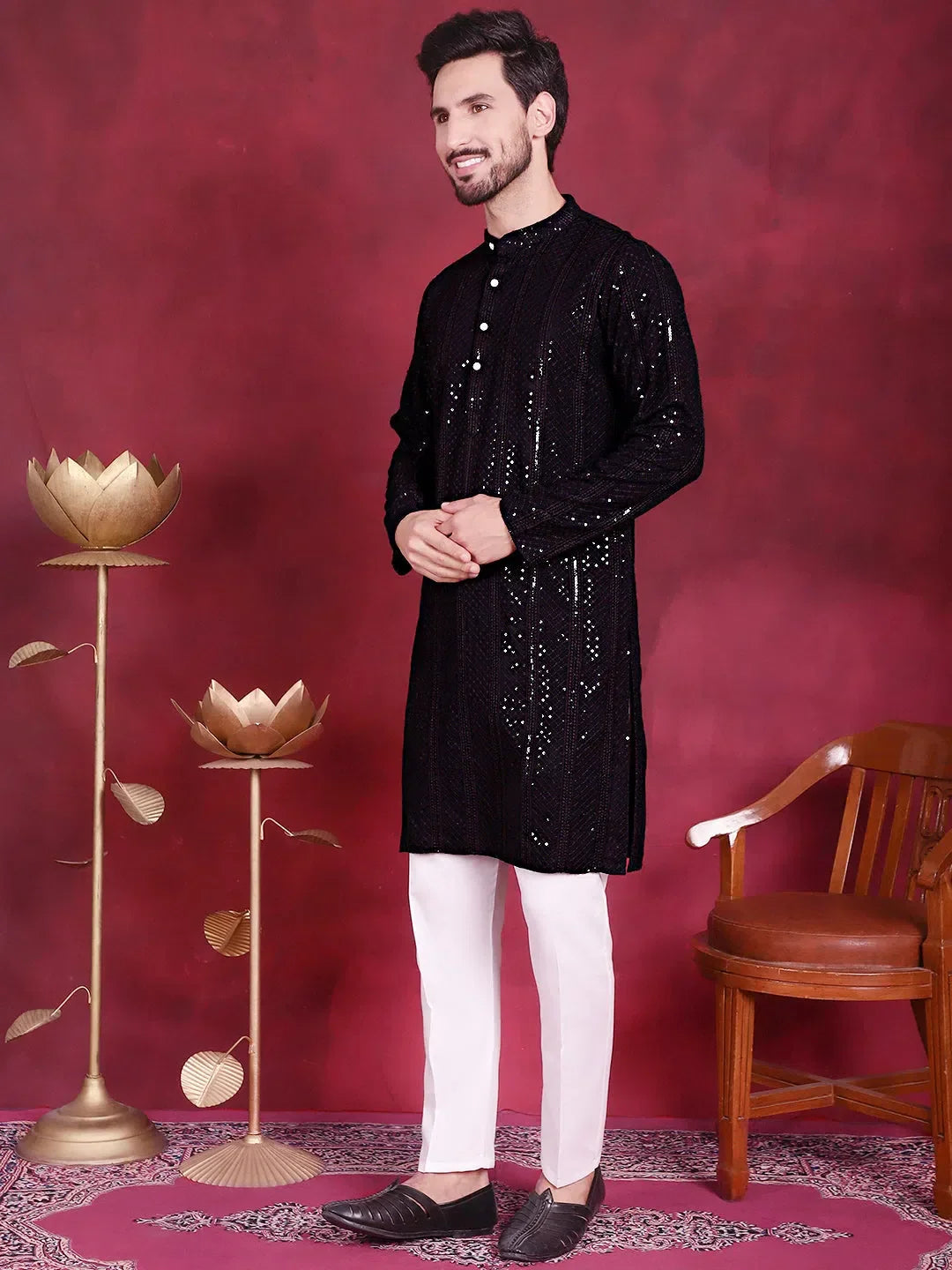 Black Viscose Printed Indian Wear for Men | DesiQlo India