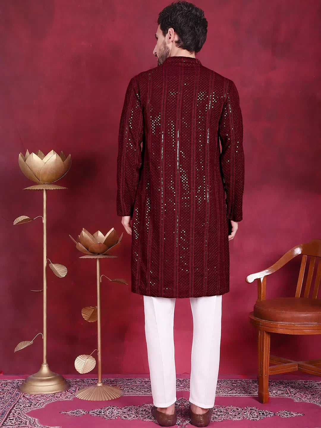 Maroon Viscose Printed Indian Wear for Men | DesiQlo India