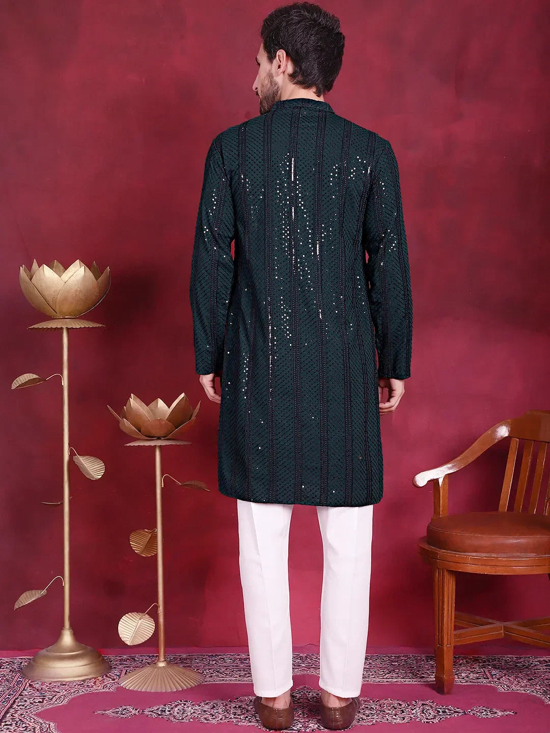 Olive Viscose Printed Indian Wear for Men | DesiQlo India