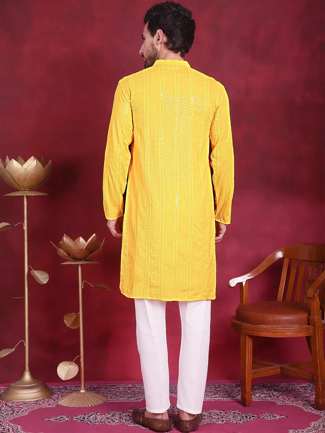 Yellow Viscose Printed Indian Wear for Men | DesiQlo India