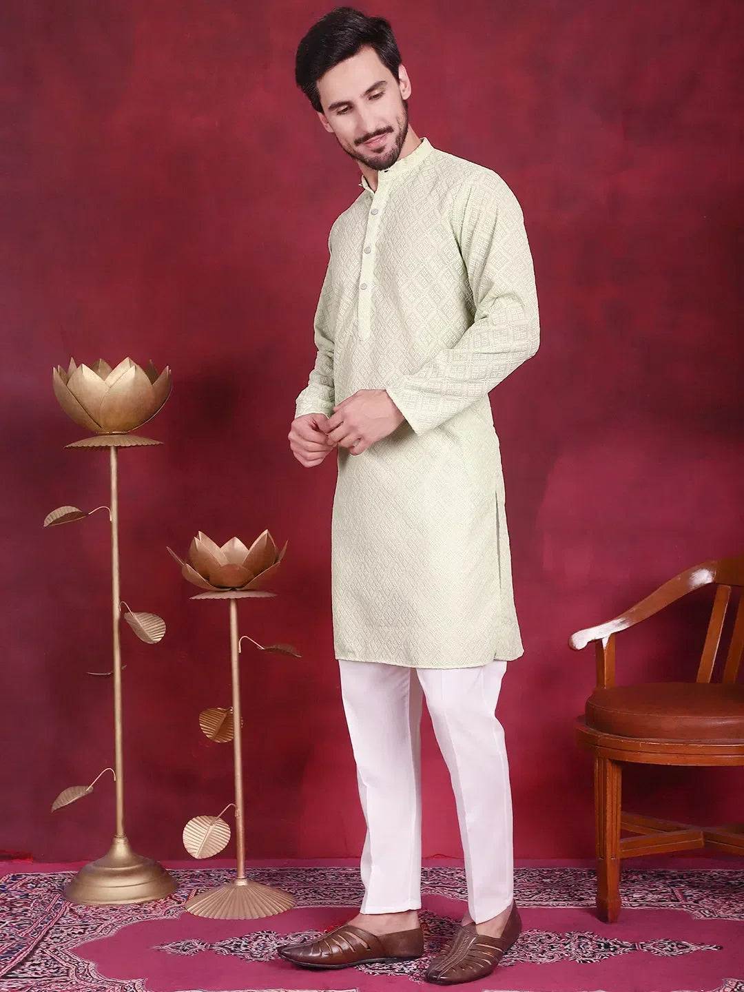Pista Polyester Printed Indian Wear for Men | DesiQlo India
