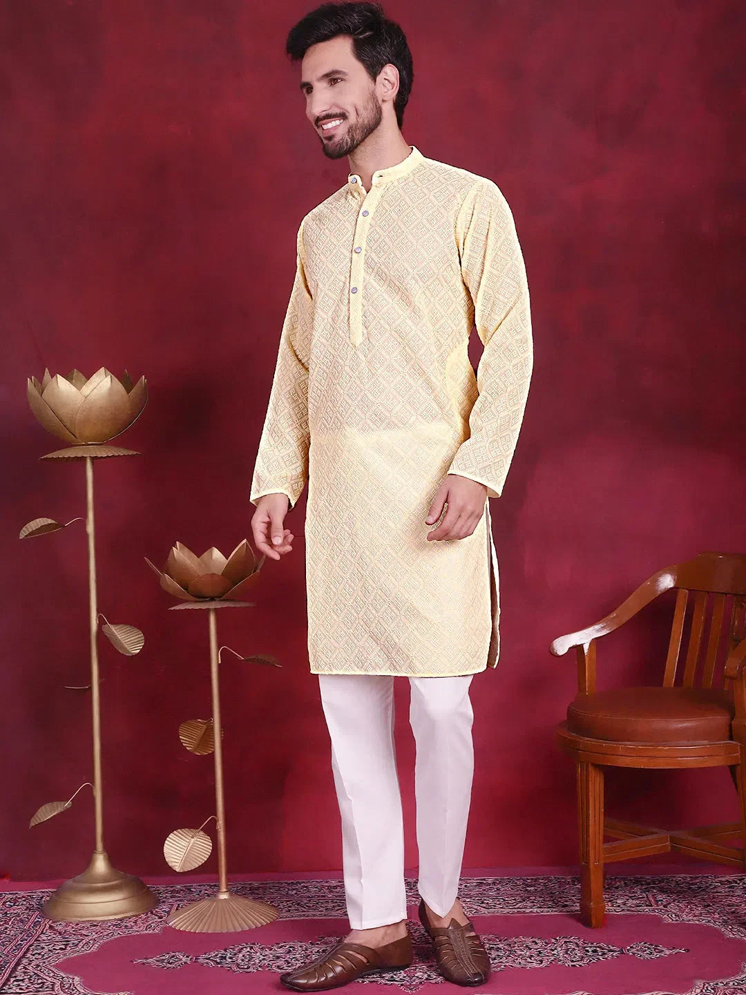 Yellow Polyester Printed Indian Wear for Men | DesiQlo India