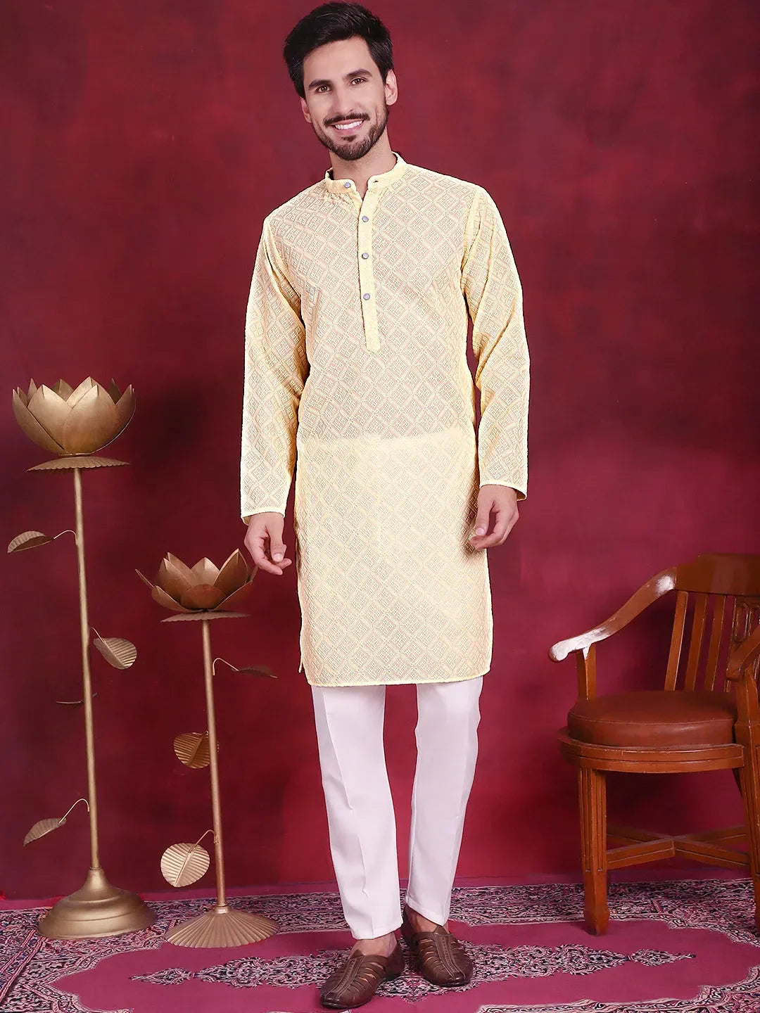 Yellow Polyester Printed Indian Wear for Men | DesiQlo India