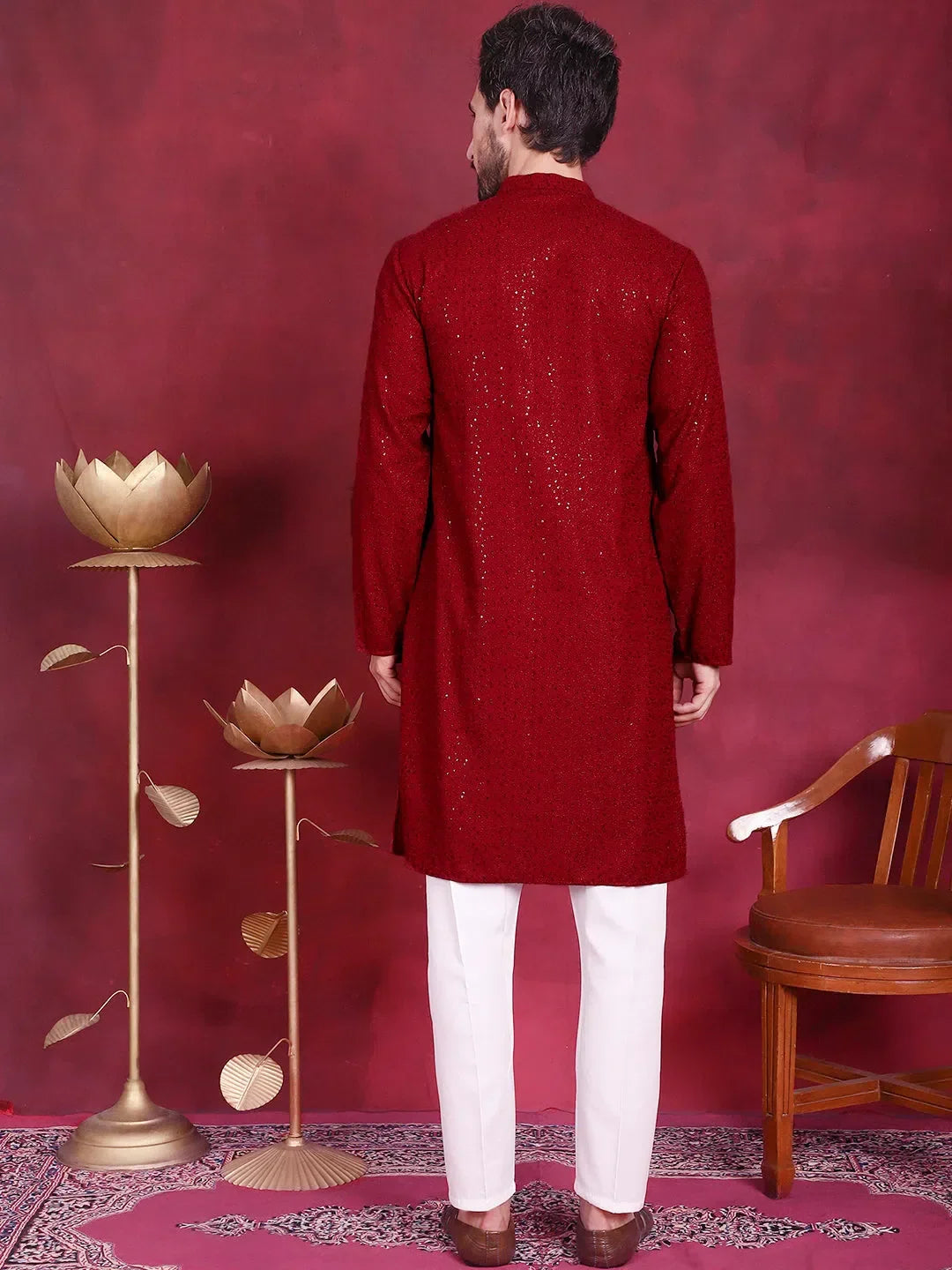 Maroon Viscose Embroidered Indian Wear for Men | DesiQlo India