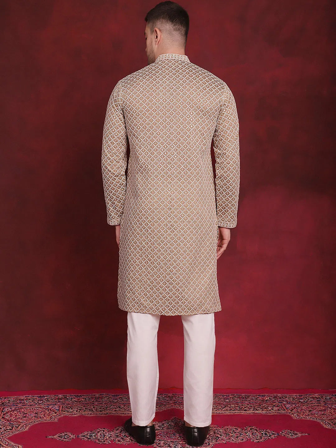 Beige Polyester Embroidered Indian Wear for Men | DesiQlo India