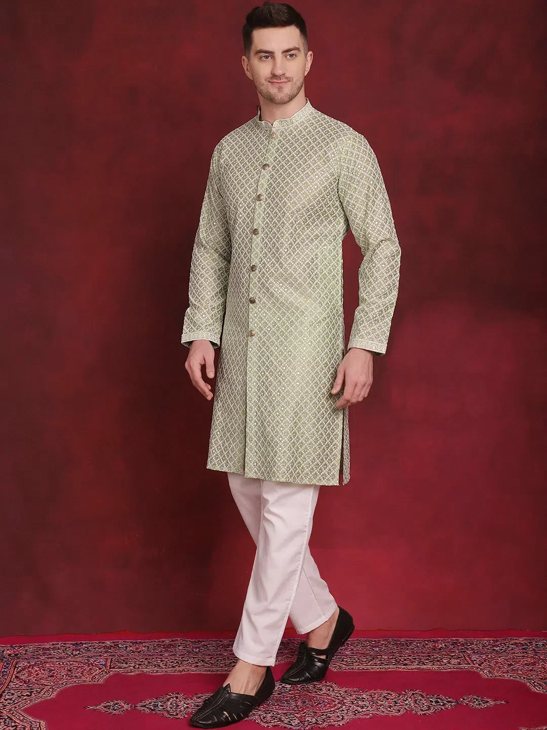 Pista Polyester Embroidered Indian Wear for Men | DesiQlo India