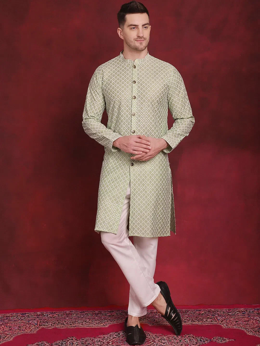 Pista Polyester Embroidered Indian Wear for Men | DesiQlo India